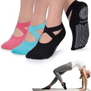 Ozaiic Anti-skid Grippy Yoga Pilates Socks 3-Pack New